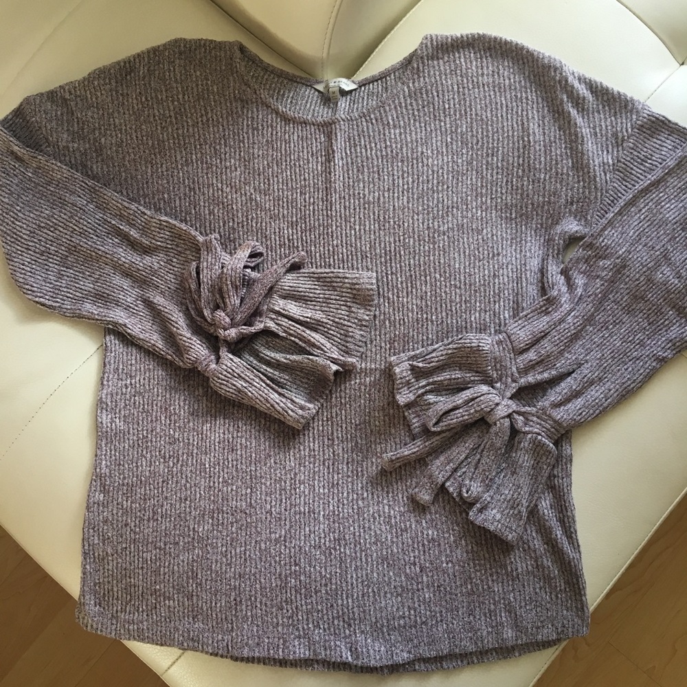 LUCKY BRAND Ribbed Ruffle & Tie Sleeve SWEATER